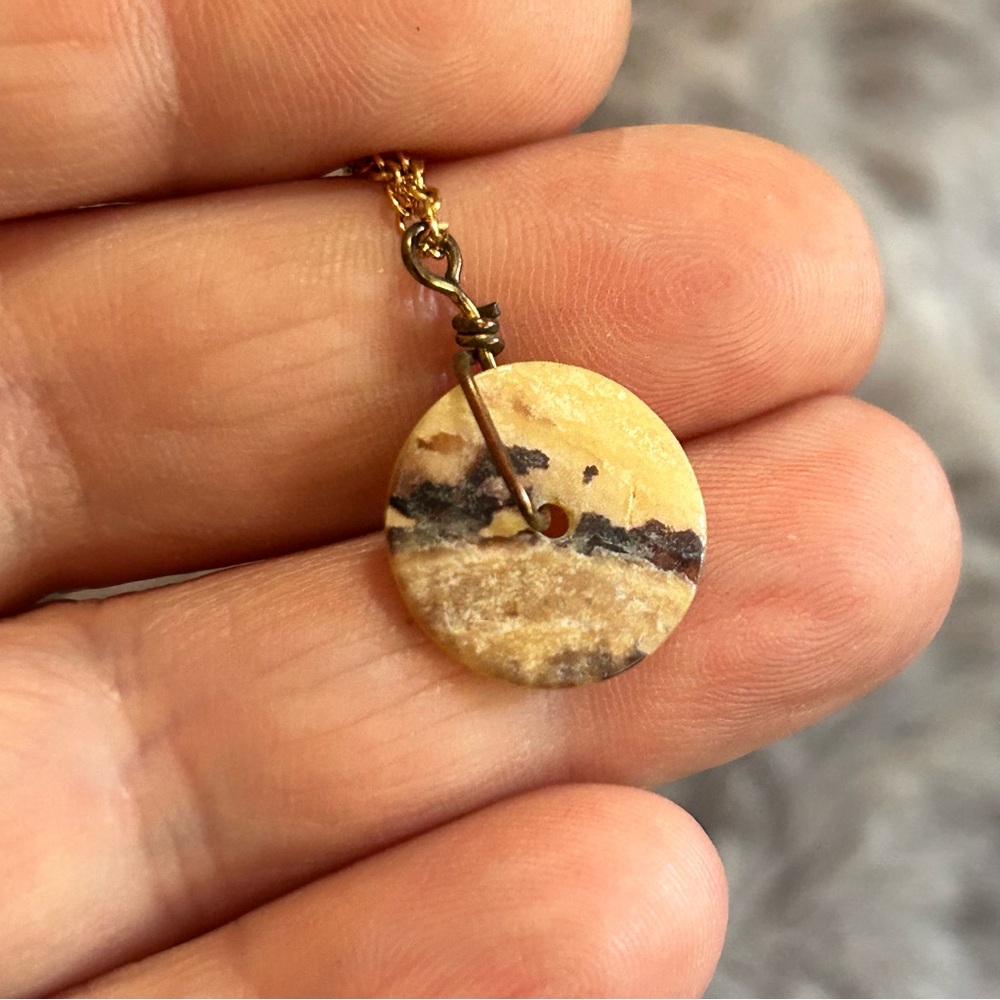 Vintage natural shell wired pendant on chain necklace
